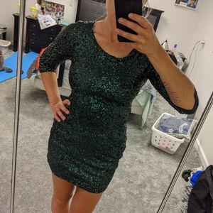 Express green sequin mini dress